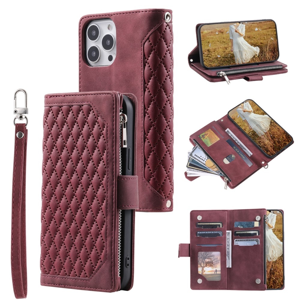 iPhone 15 Pro Max Brieftasche Hülle Quilted rot