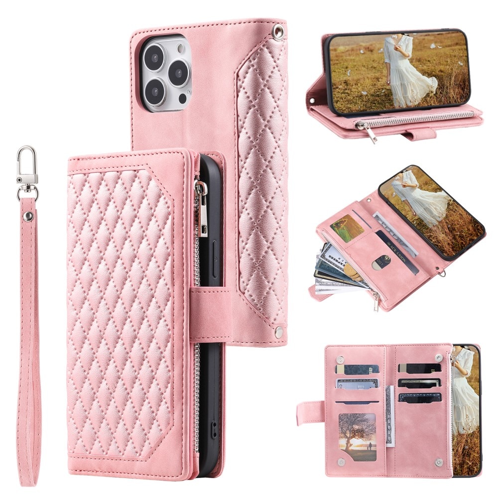 iPhone 15 Pro Max Brieftasche Hülle Quilted rosa
