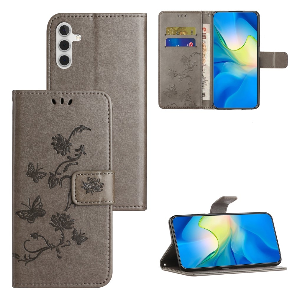 Samsung Galaxy S23 FE Handyhülle mit Schmetterlingsmuster, grau