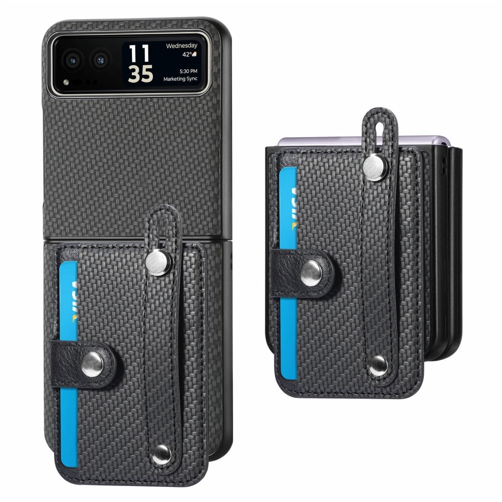 Motorola Razr 40 Lederhülle mit Kartenhalter zum Finger Strap schwarz