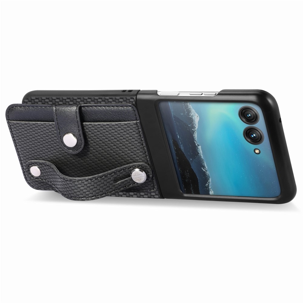 Motorola Razr 40 Ultra Lederhülle mit Kartenhalter zum Finger Strap schwarz