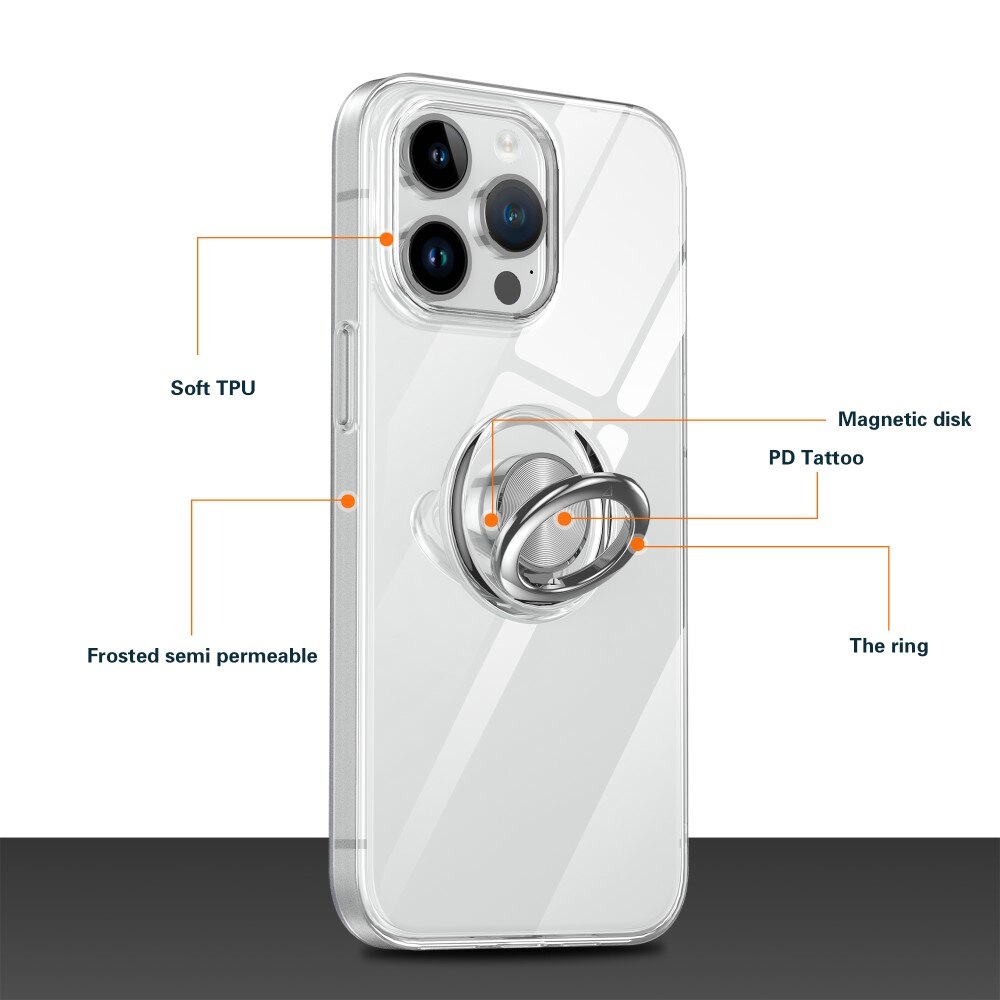 iPhone 15 Pro TPU-Kickstand-Hülle Finger Ring, transparent