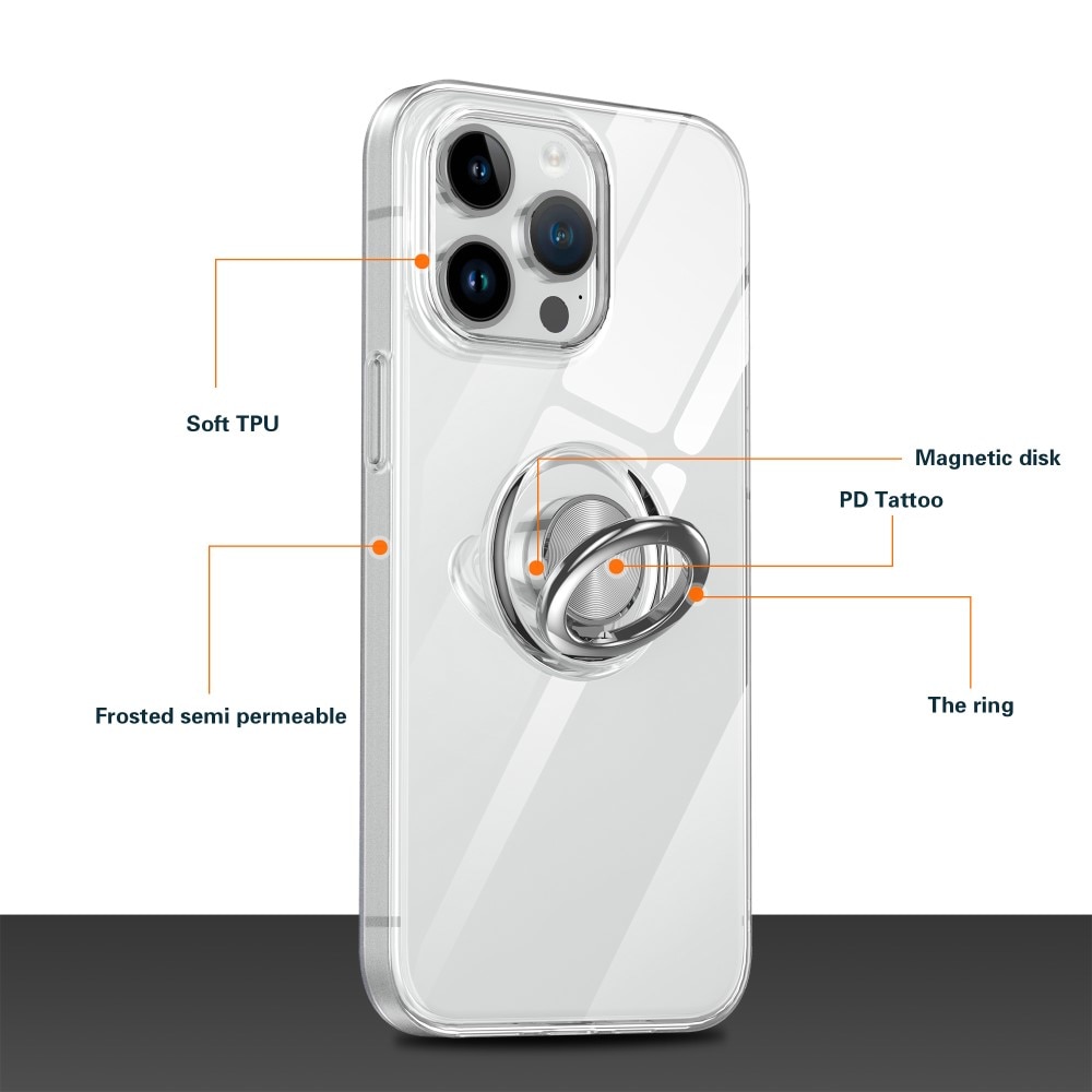 iPhone 15 Plus TPU-Kickstand-Hülle Finger Ring, transparent