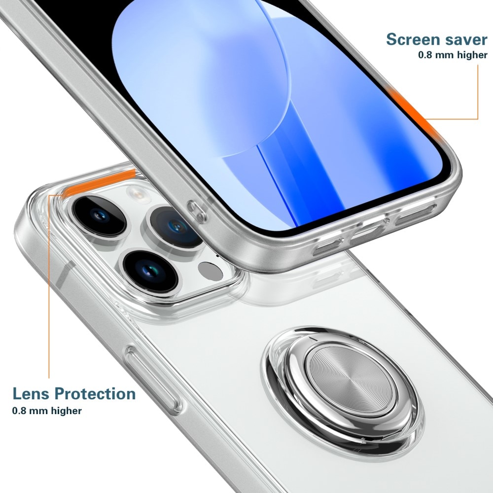 iPhone 15 TPU-Kickstand-Hülle Finger Ring, transparent