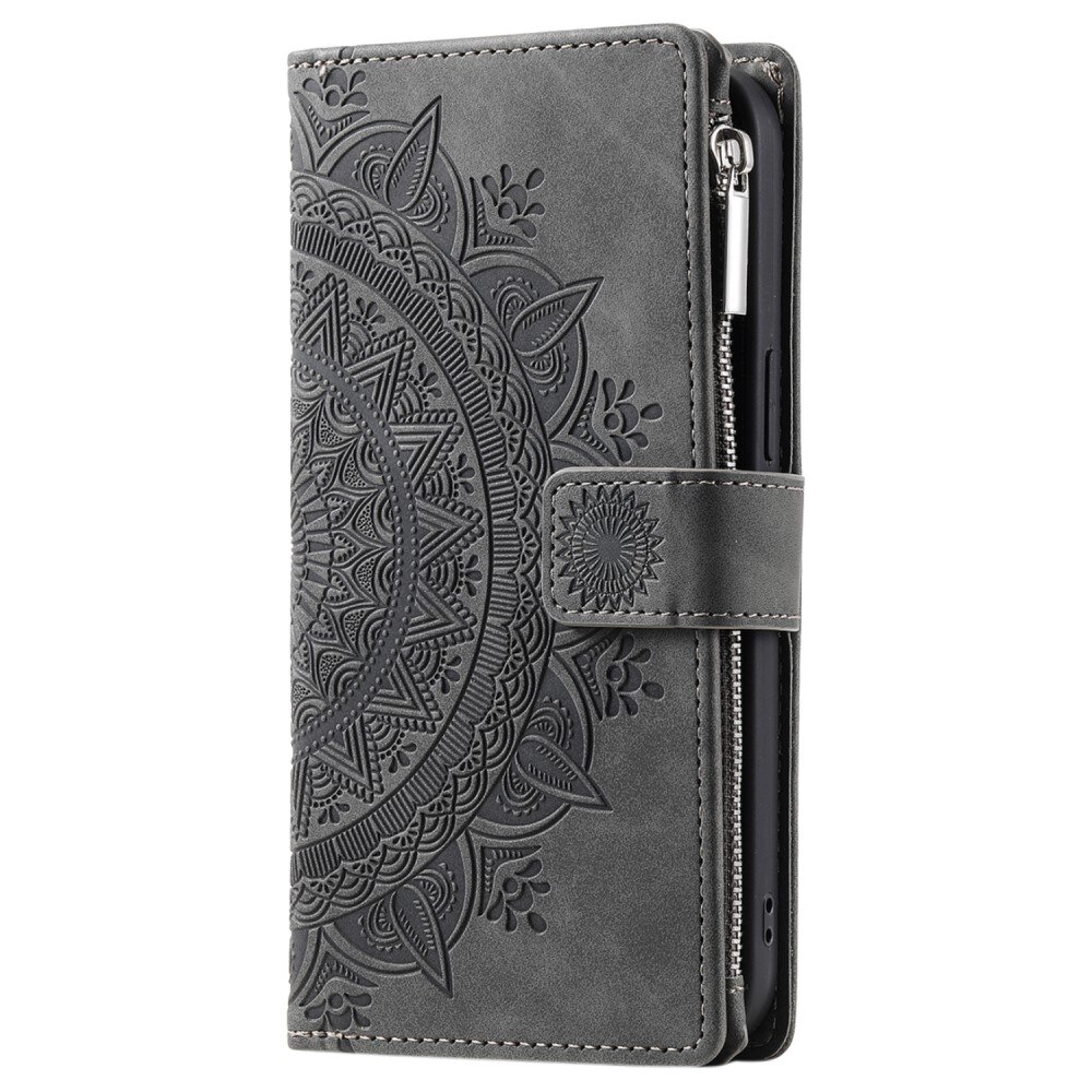 Samsung Galaxy S23 FE Brieftasche Hülle Mandala, grau