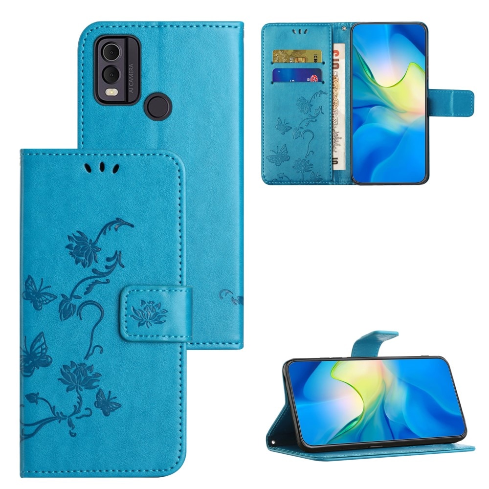 Nokia C22 Handyhülle mit Schmetterlingsmuster, blau