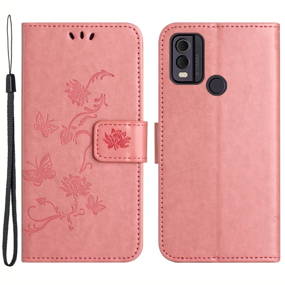 Nokia C32 Handyhülle mit Schmetterlingsmuster, rosa