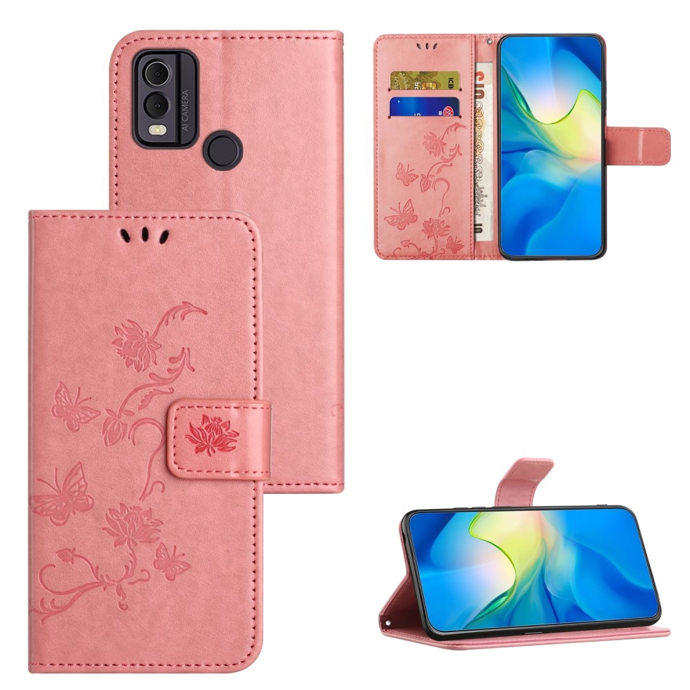 Nokia C22 Handyhülle mit Schmetterlingsmuster, rosa
