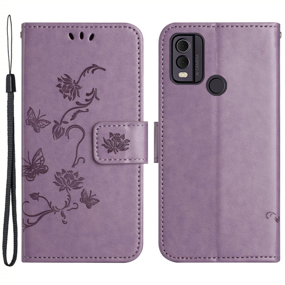  Nokia C22 Handyhülle mit Schmetterlingsmuster, Lila