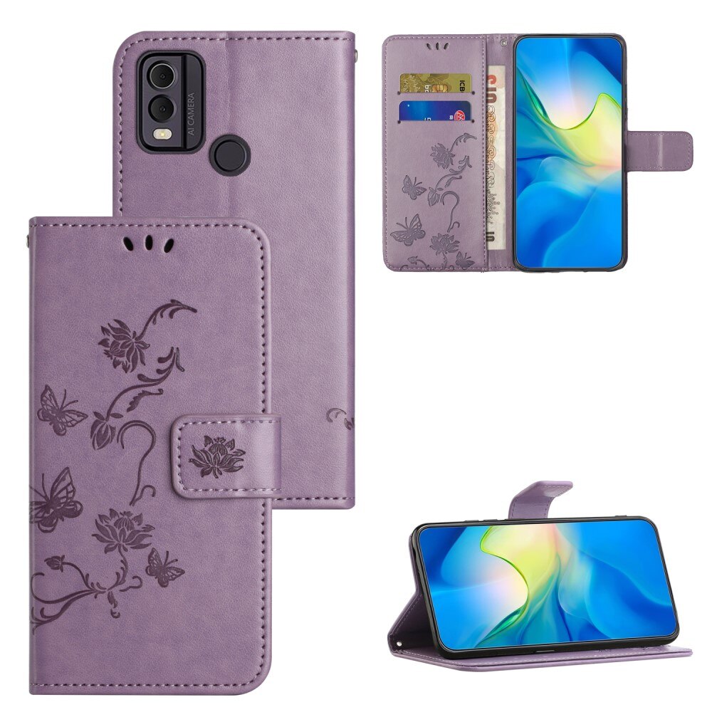  Nokia C22 Handyhülle mit Schmetterlingsmuster, Lila