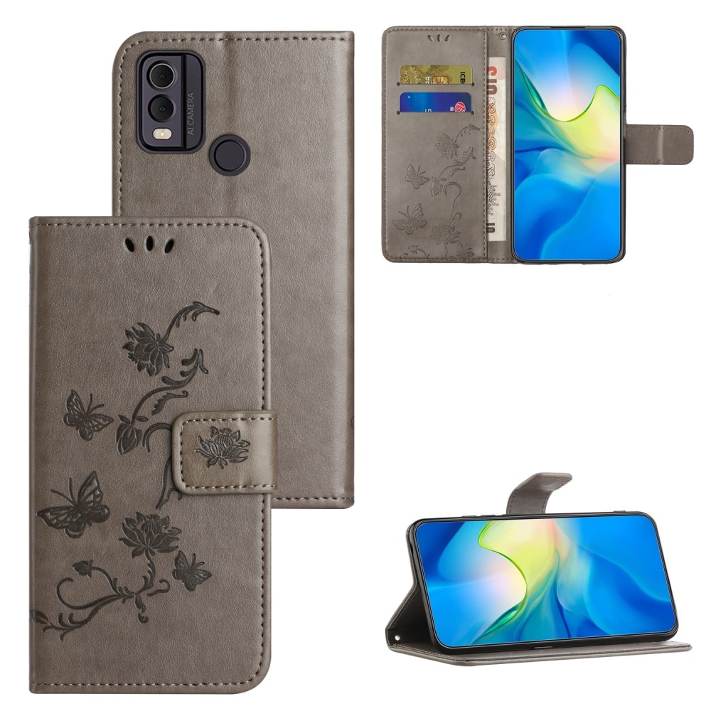  Nokia C22 Handyhülle mit Schmetterlingsmuster, Grau