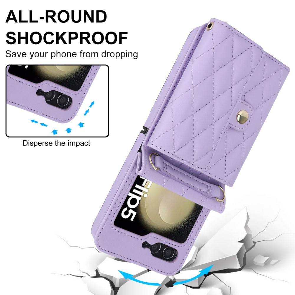 Samsung Galaxy Z Flip 5 RFID-geschützte Brieftasche Hülle Quilted lila