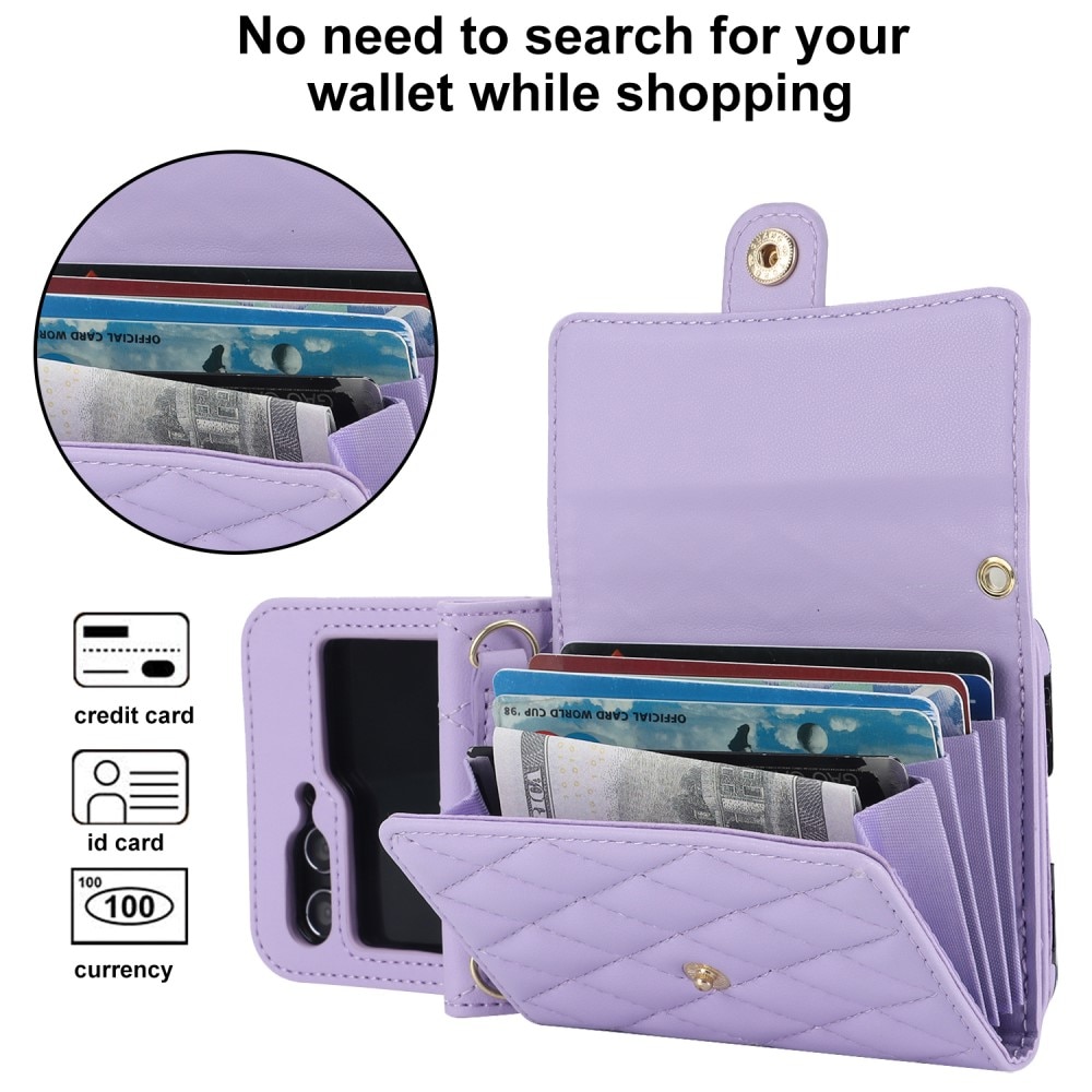 Samsung Galaxy Z Flip 5 RFID-geschützte Brieftasche Hülle Quilted lila