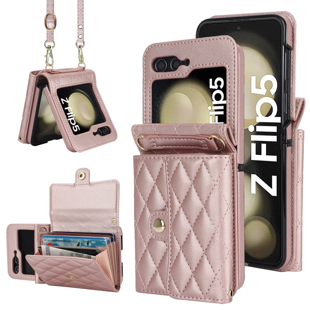 Samsung Galaxy Z Flip 5 RFID-geschützte Brieftasche Hülle Quilted roségold