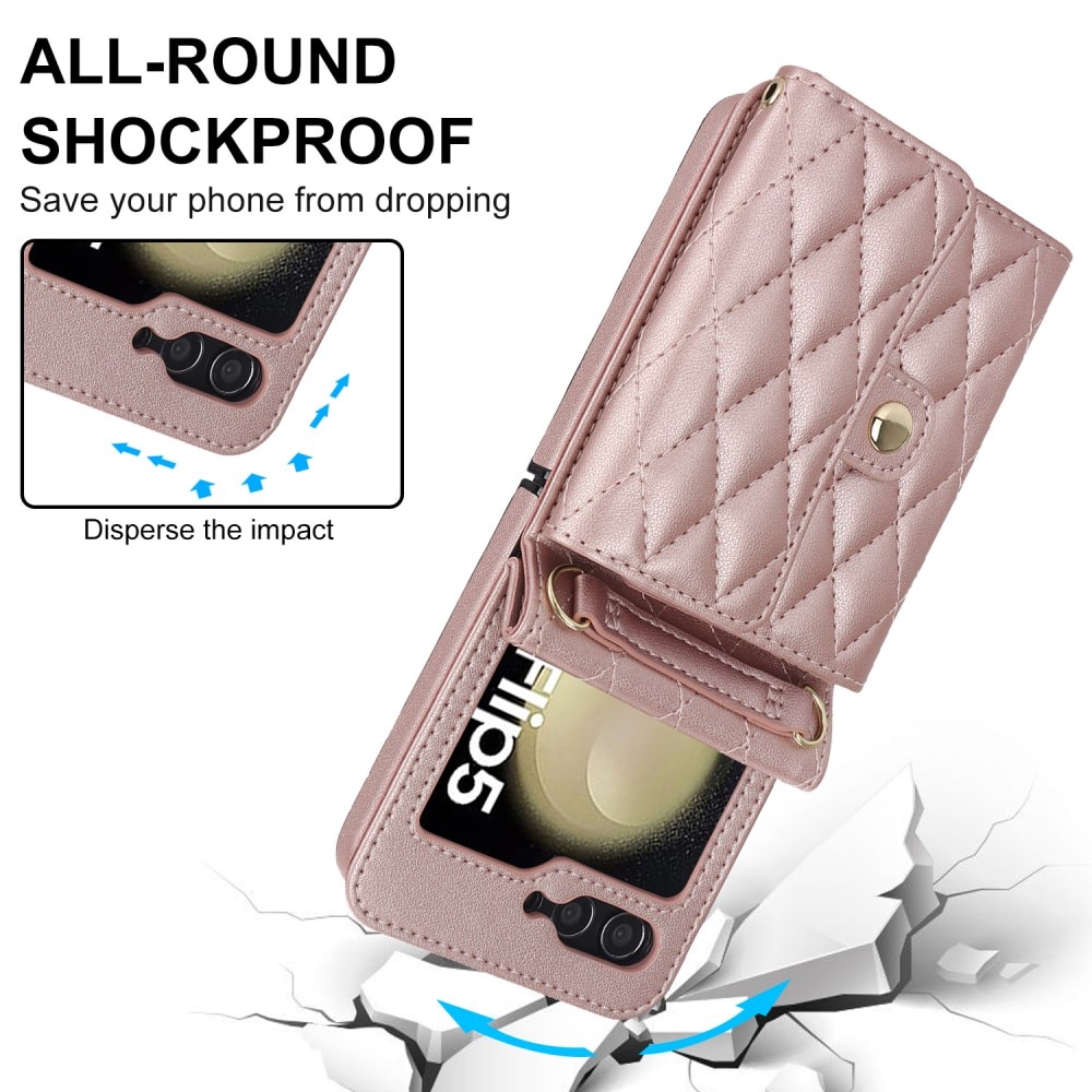 Samsung Galaxy Z Flip 5 RFID-geschützte Brieftasche Hülle Quilted roségold