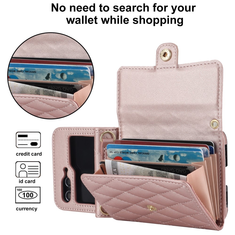 Samsung Galaxy Z Flip 5 RFID-geschützte Brieftasche Hülle Quilted roségold