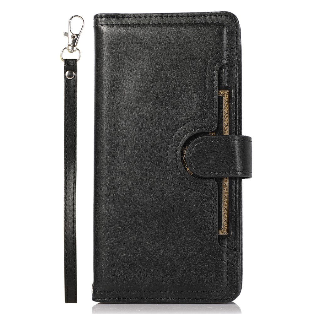 iPhone 15 Zipper Multi Lederhülle Multi-slot schwarz