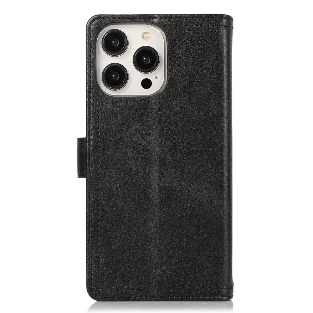 iPhone 15 Zipper Multi Lederhülle Multi-slot schwarz