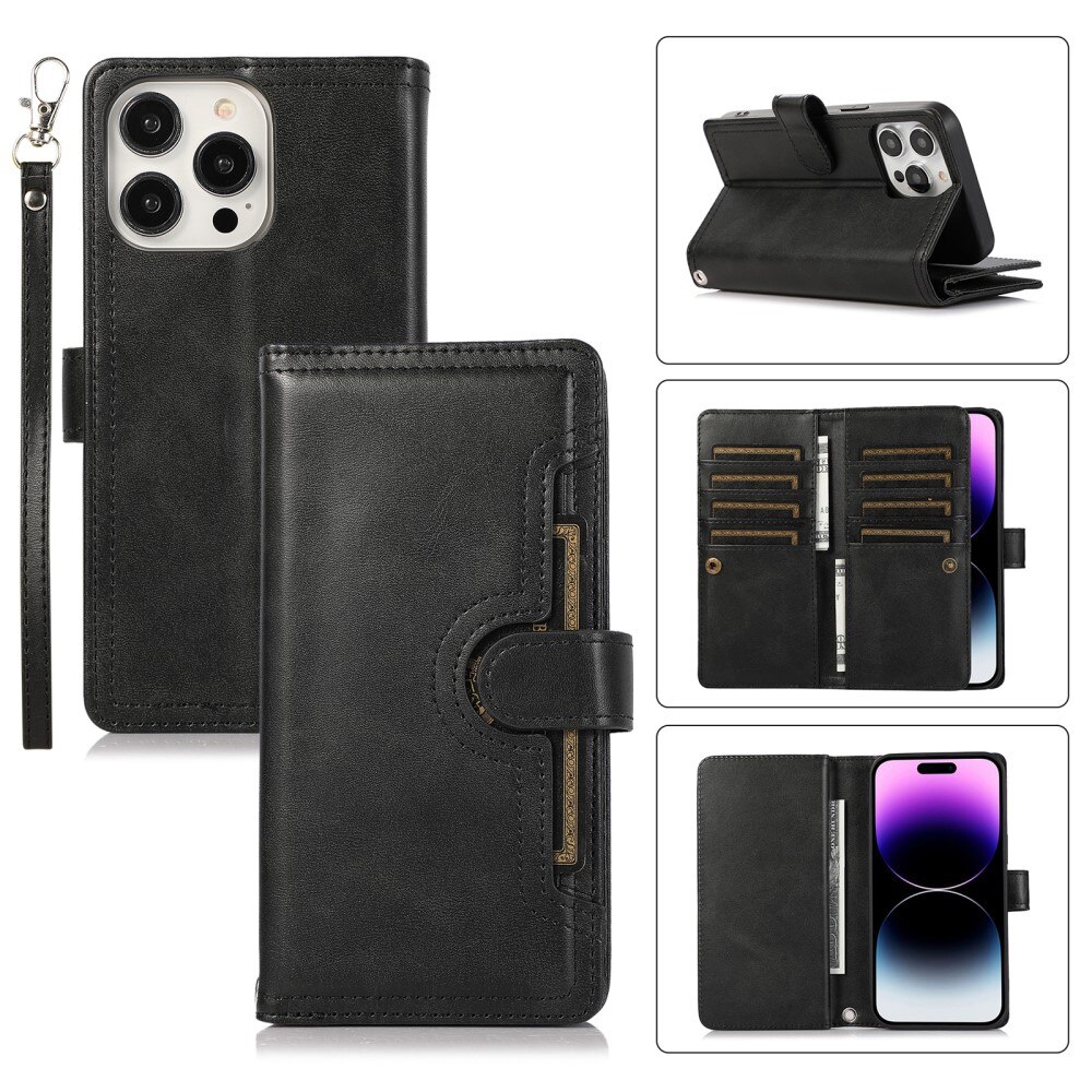 iPhone 15 Pro Zipper Multi Lederhülle Multi-slot schwarz