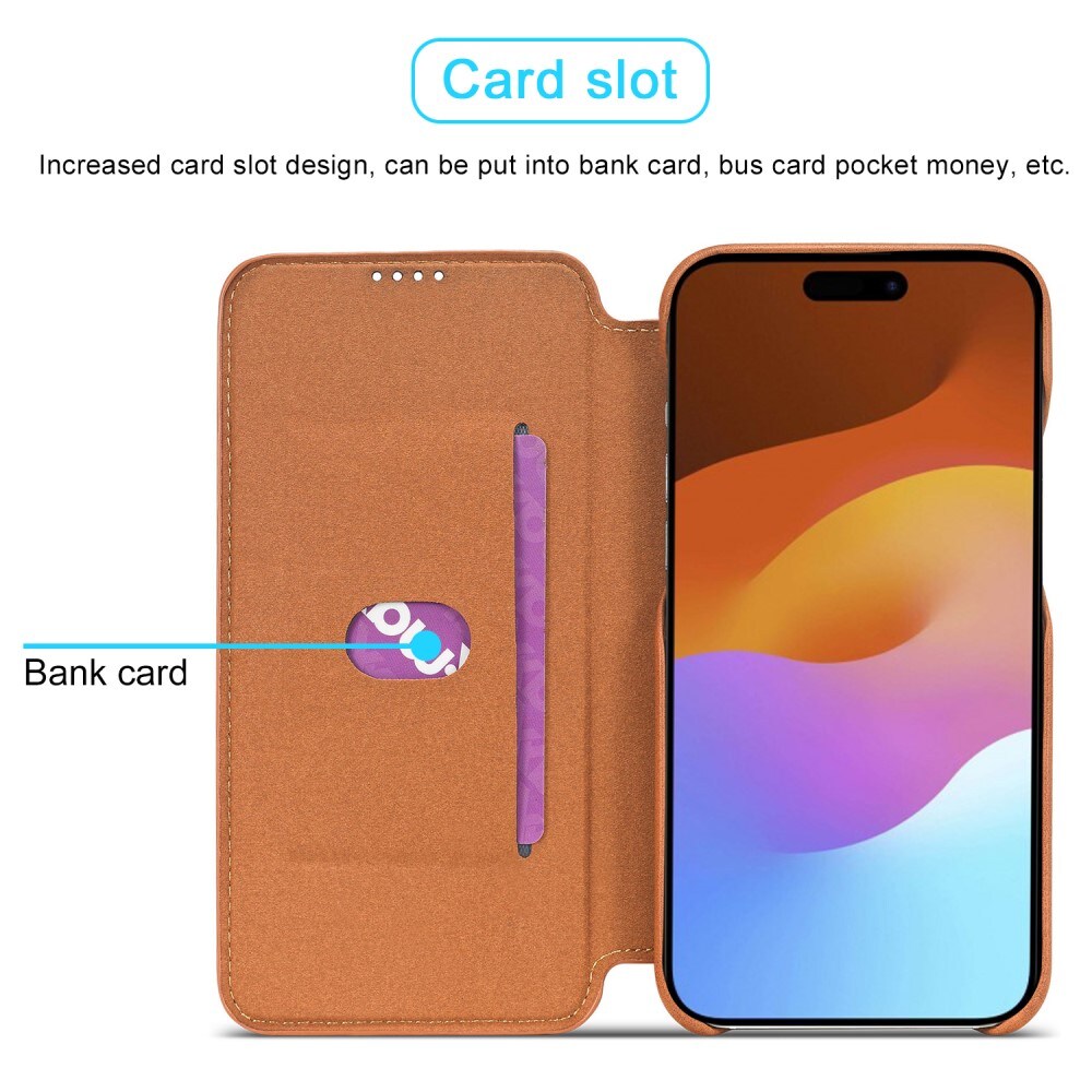 Slim Portemonnaie-Hülle iPhone 15 cognac