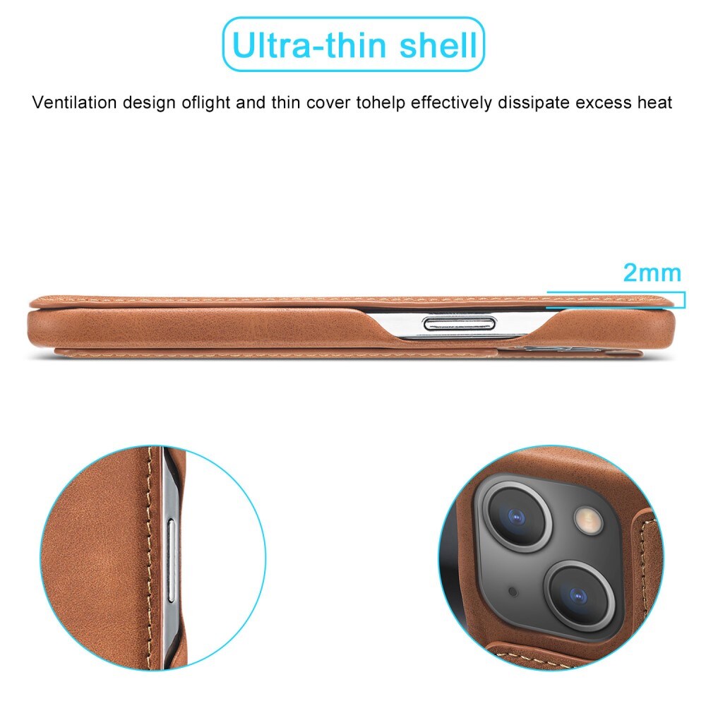 Slim Portemonnaie-Hülle iPhone 15 cognac