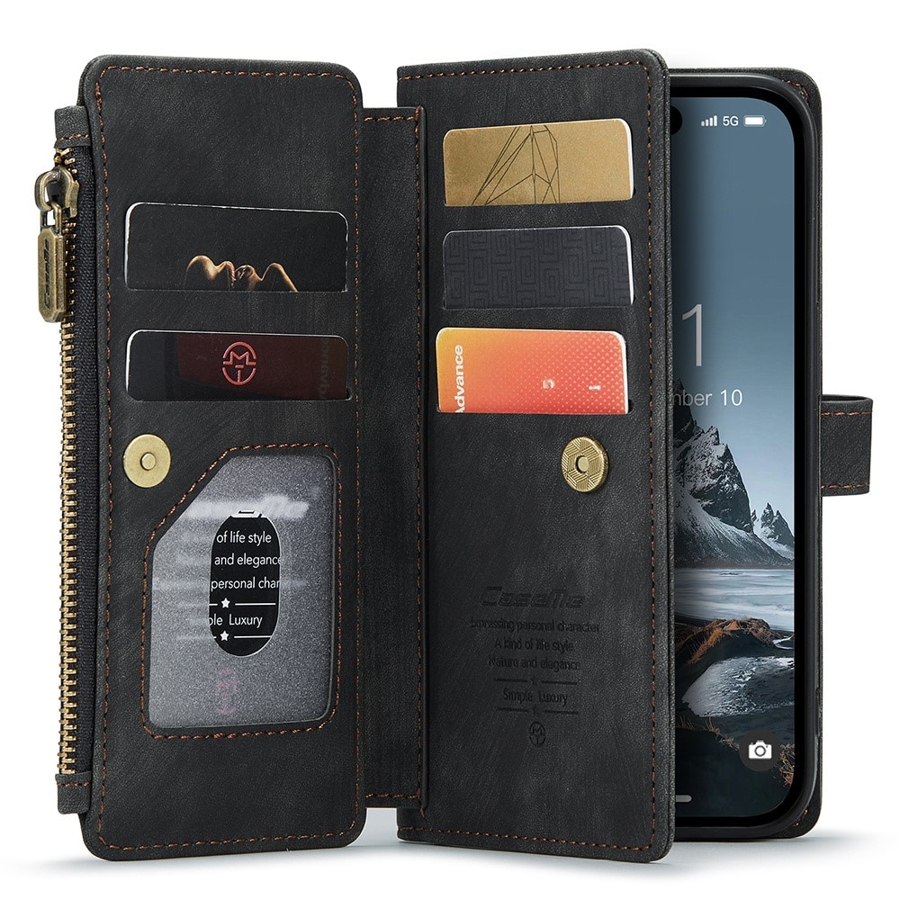Zipper Portemonnaie-Hülle iPhone 15 Pro Max schwarz