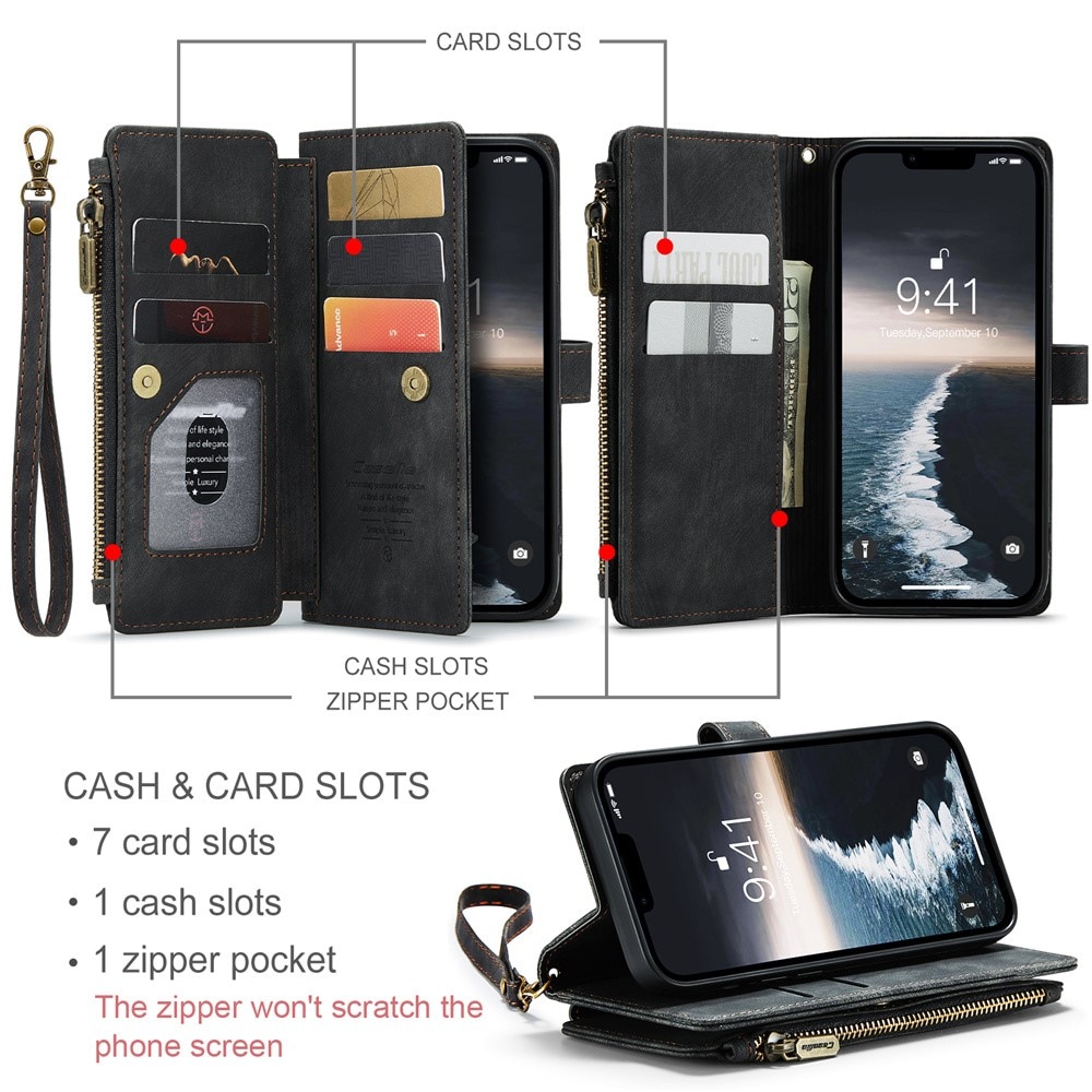 Zipper Portemonnaie-Hülle iPhone 15 Plus schwarz