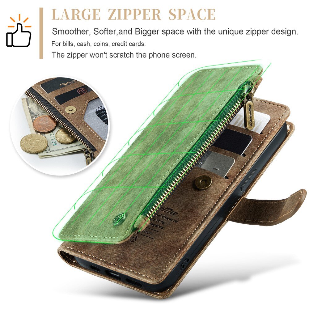 Zipper Portemonnaie-Hülle Apple iPhone 15 Plus Braun