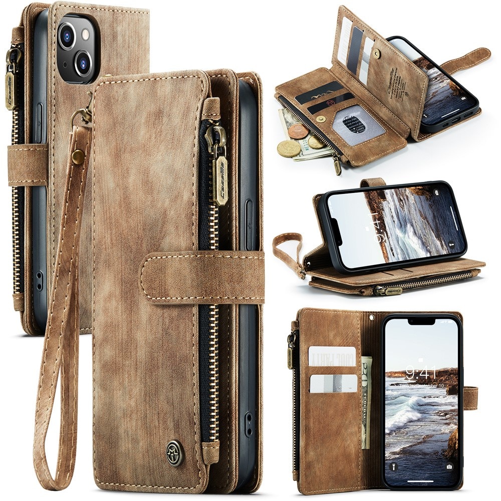 Zipper Portemonnaie-Hülle iPhone 15 Plus braun