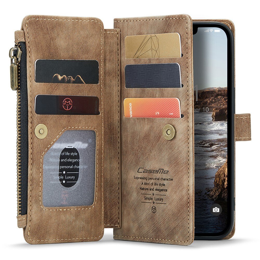 Zipper Portemonnaie-Hülle Apple iPhone 15 Plus Braun
