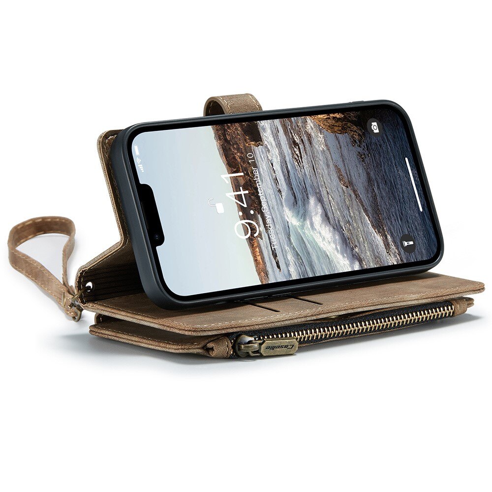 Zipper Portemonnaie-Hülle Apple iPhone 15 Plus Braun