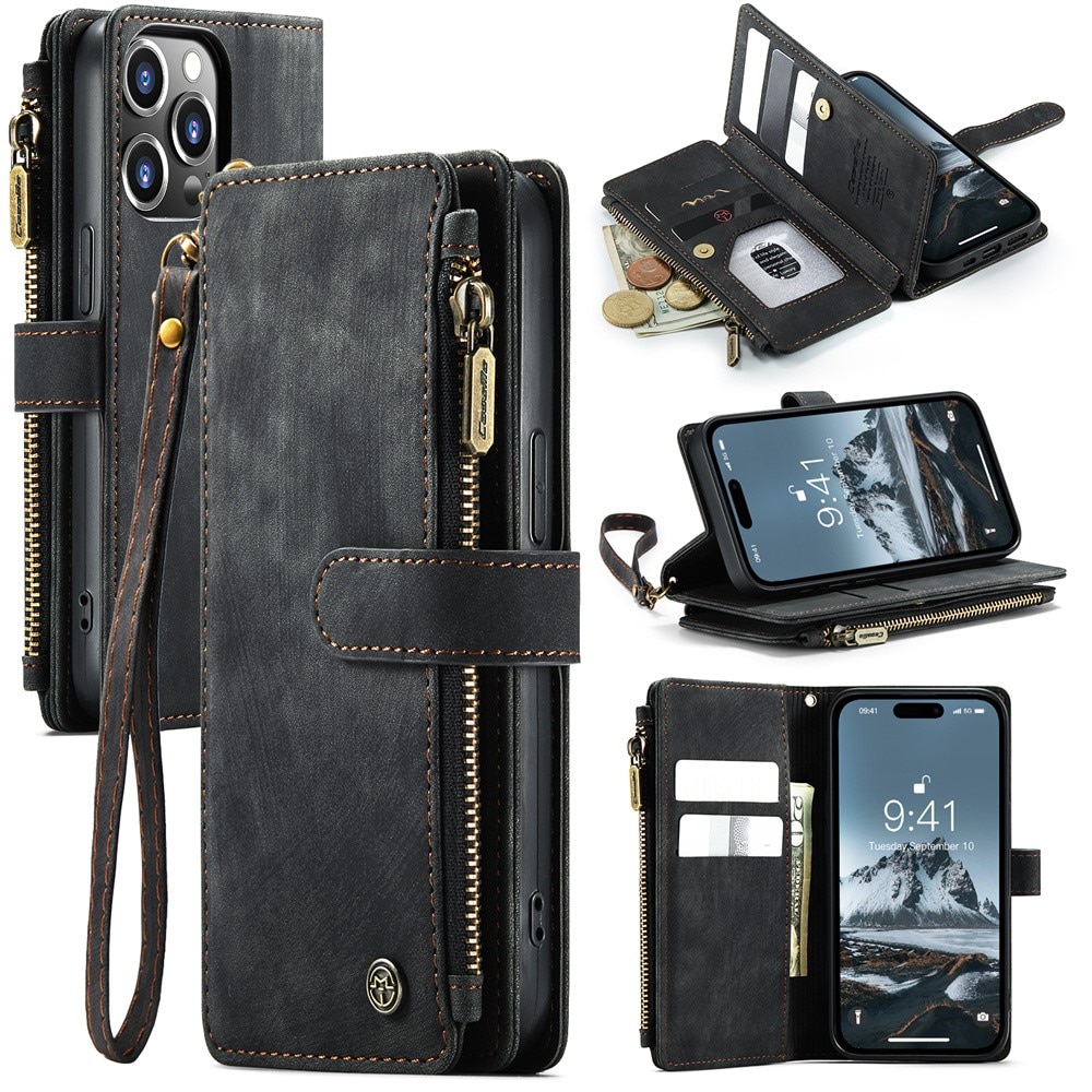 Zipper Portemonnaie-Hülle iPhone 15 Pro schwarz
