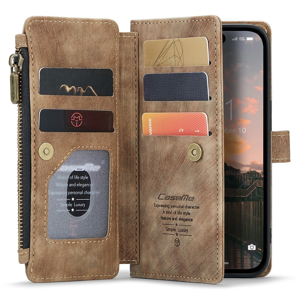 Zipper Portemonnaie-Hülle iPhone 15 Pro braun
