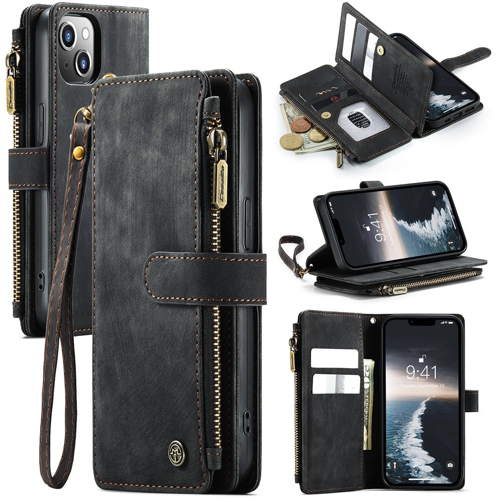 Zipper Portemonnaie-Hülle iPhone 15 schwarz