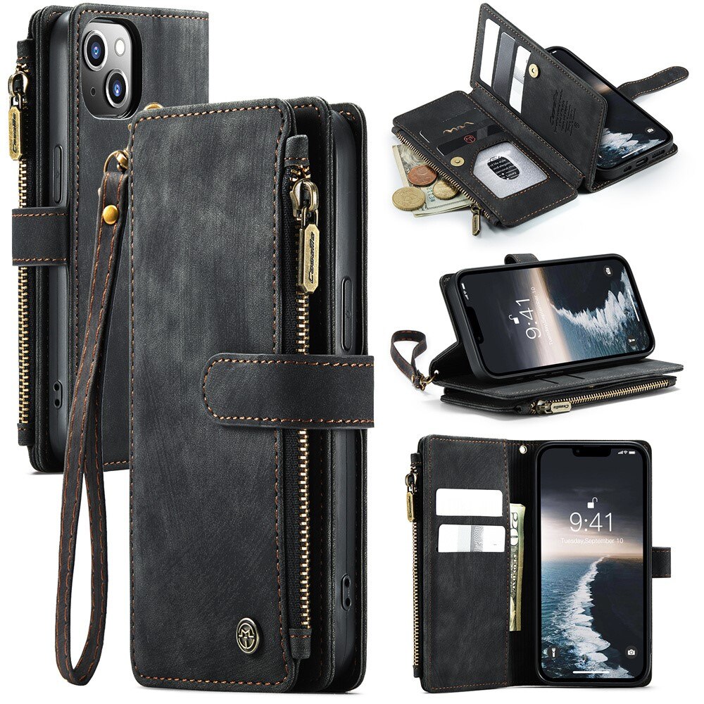 Zipper Portemonnaie-Hülle iPhone 15 Schwarz