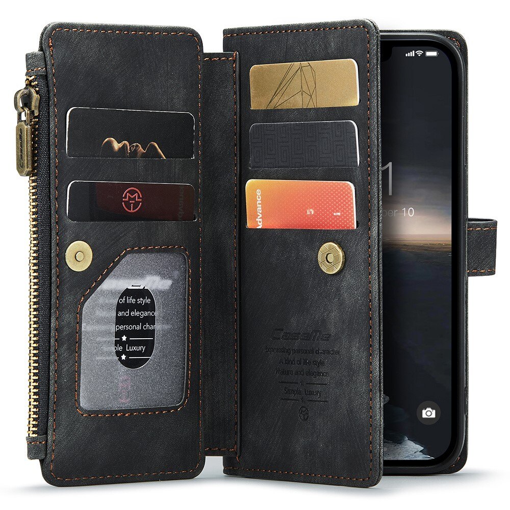 Zipper Portemonnaie-Hülle iPhone 15 Schwarz