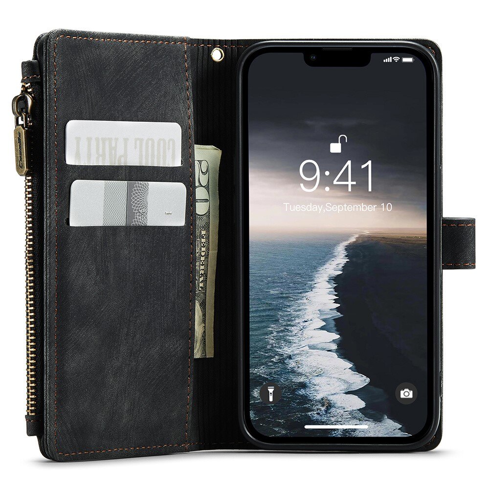 Zipper Portemonnaie-Hülle iPhone 15 Schwarz
