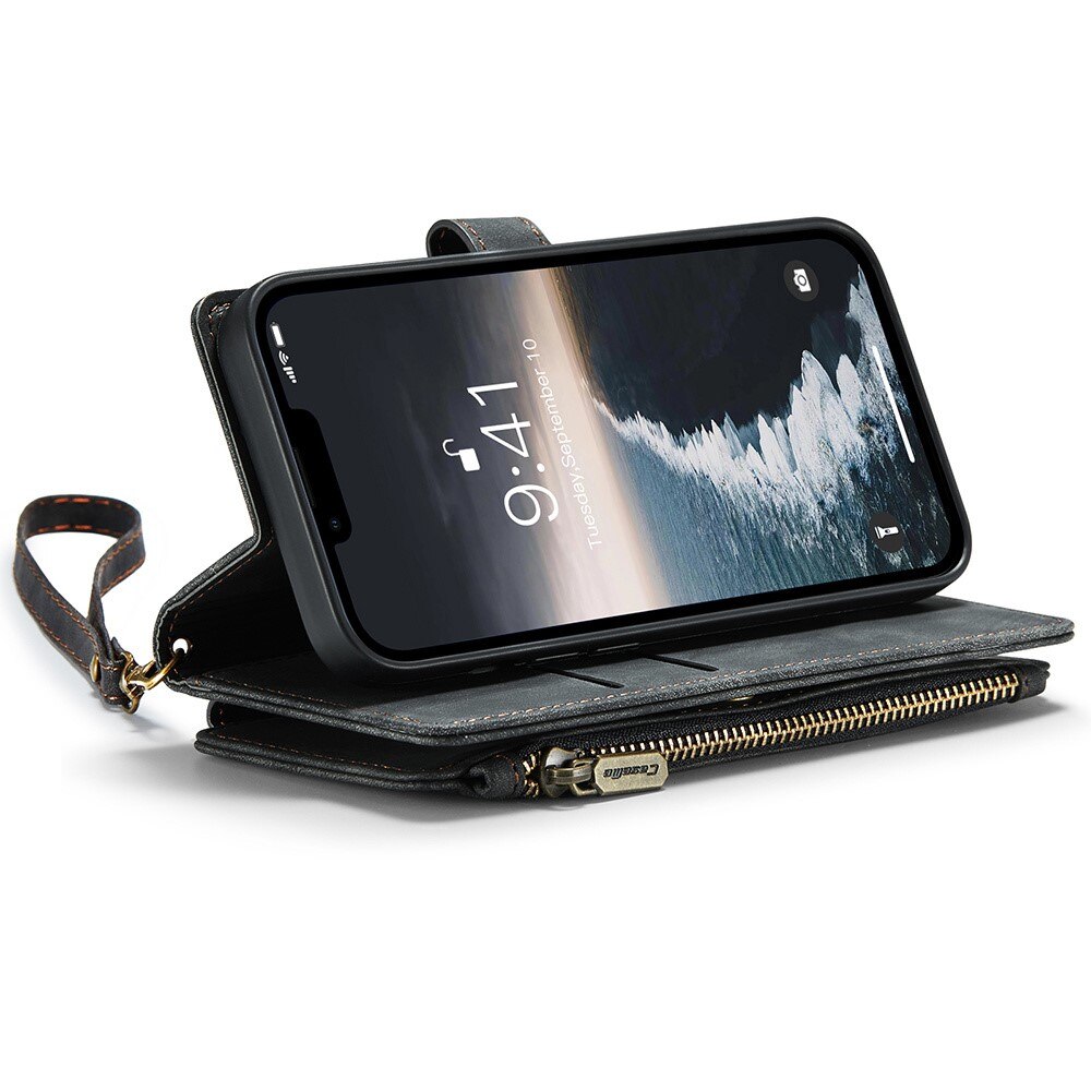 Zipper Portemonnaie-Hülle iPhone 15 Schwarz