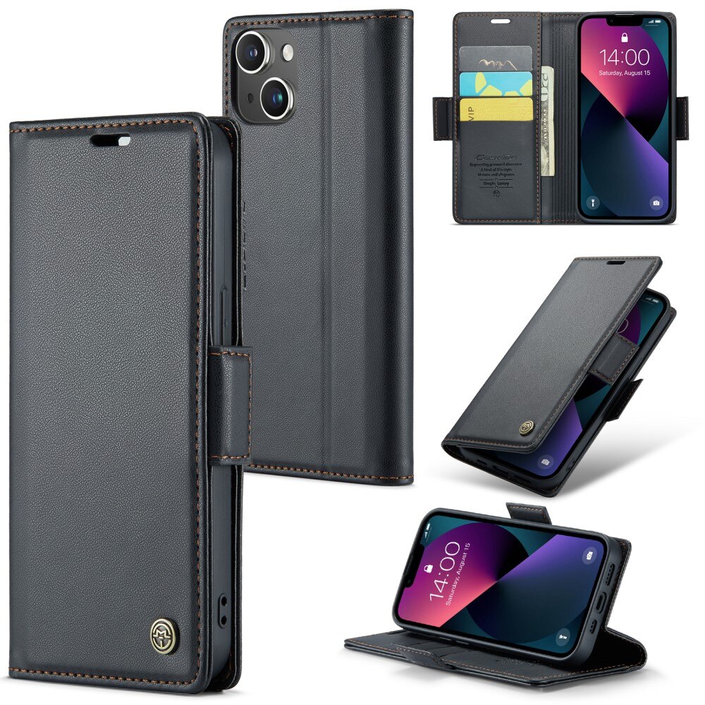 RFID-geschützte Slim Portemonnaie-Hülle iPhone 15 Schwarz