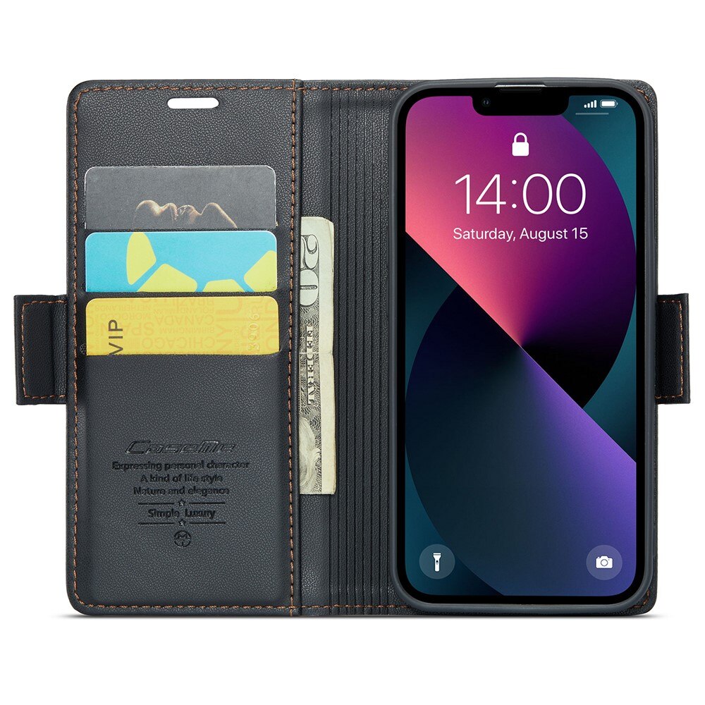 RFID-geschützte Slim Portemonnaie-Hülle iPhone 15 Schwarz