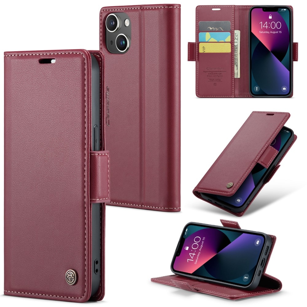 RFID-geschützte Slim Portemonnaie-Hülle iPhone 15 Rot