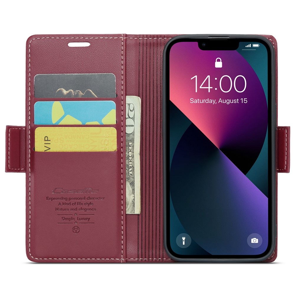 RFID-geschützte Slim Portemonnaie-Hülle iPhone 15 rot