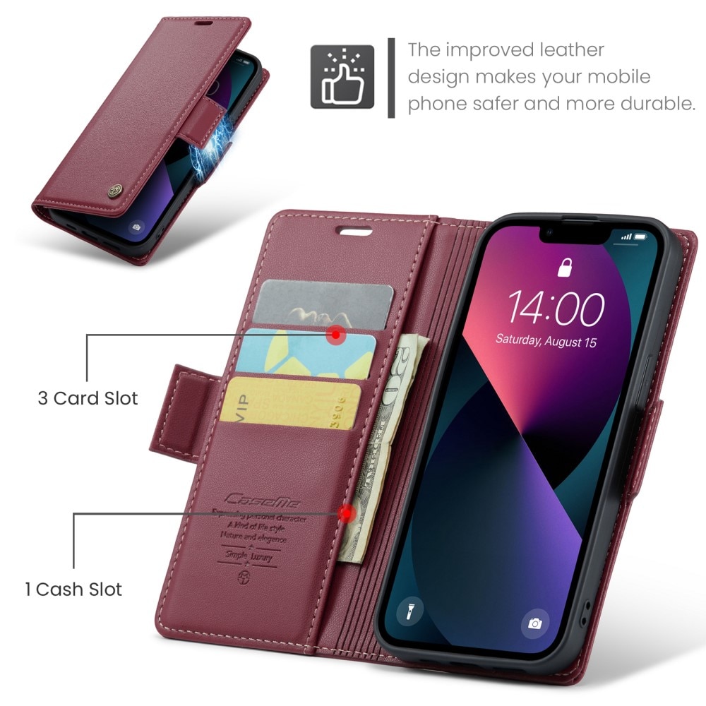 RFID-geschützte Slim Portemonnaie-Hülle iPhone 15 rot