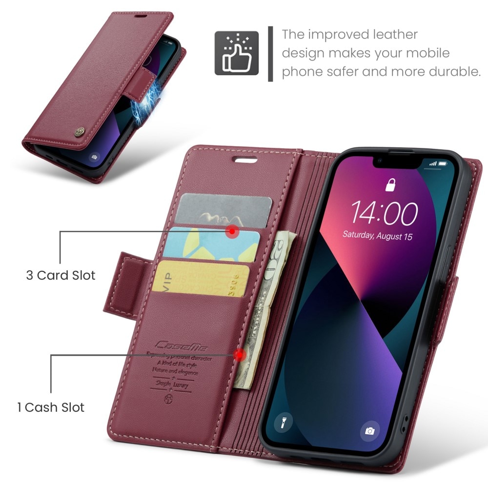 RFID-geschützte Slim Portemonnaie-Hülle iPhone 15 Rot