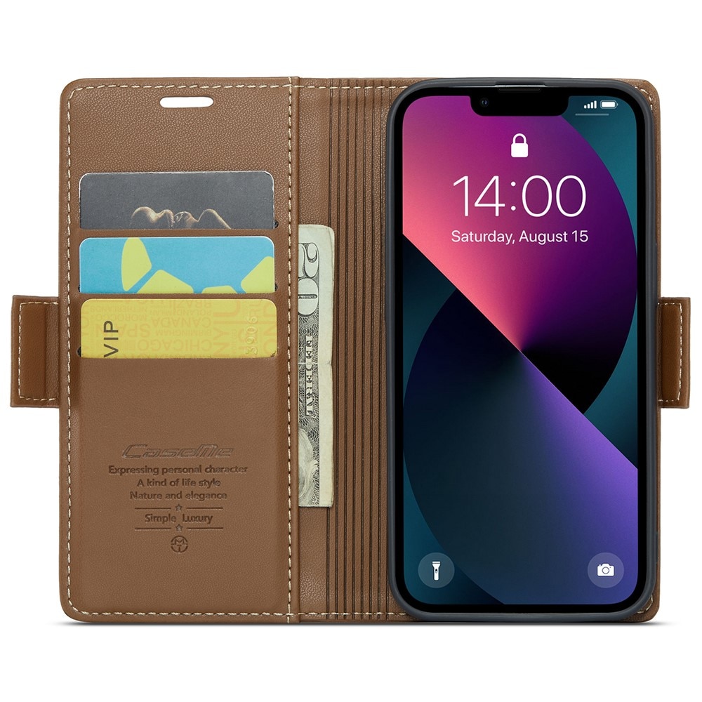 RFID-geschützte Slim Portemonnaie-Hülle iPhone 15 braun