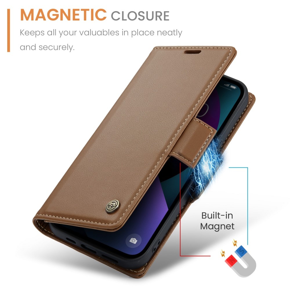 RFID-geschützte Slim Portemonnaie-Hülle iPhone 15 braun