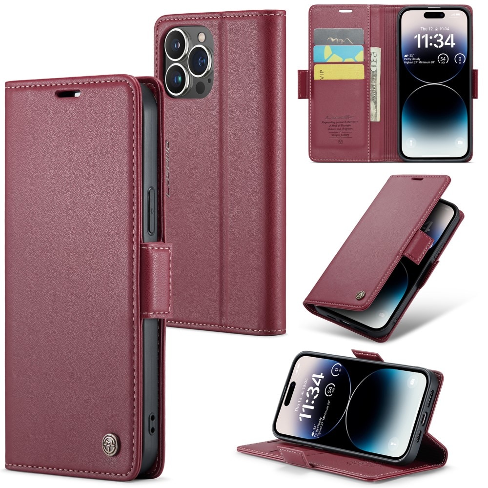 RFID-geschützte Slim Portemonnaie-Hülle iPhone 15 Pro rot