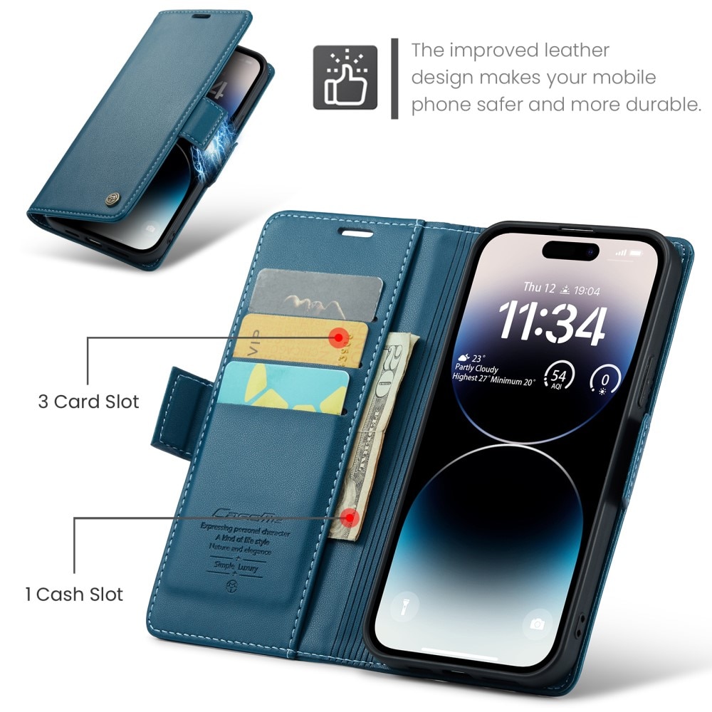 RFID-geschützte Slim Portemonnaie-Hülle iPhone 15 Pro blau