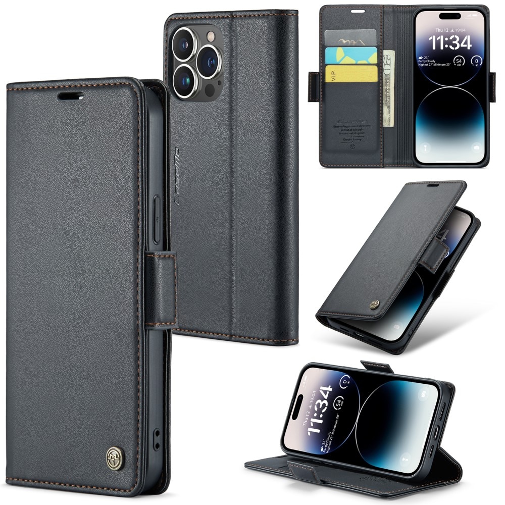 RFID-geschützte Slim Portemonnaie-Hülle iPhone 15 Pro Max schwarz