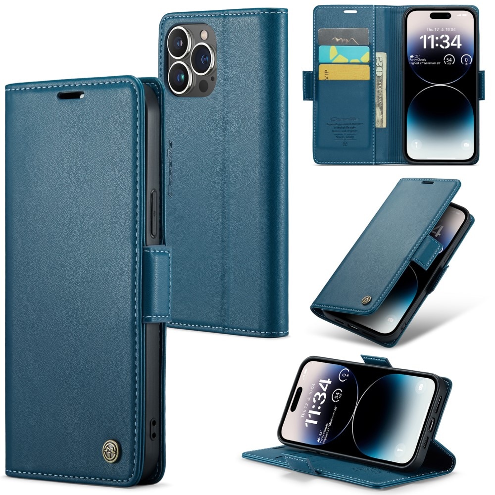 RFID-geschützte Slim Portemonnaie-Hülle iPhone 15 Pro Max blau